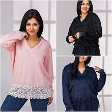 Жіночий светр з мереживами Ангора відмінна якість розміри батал