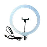 Набір блогера 5в1 Кільцева двостороння RGB лампа 3D 36см Штатив 2м Селфі палиця Петличний мікрофон Екш камера, фото 2