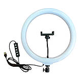 Набір блогера 5в1 Кільцева двостороння RGB лампа 3D 36см Штатив 2м Селфі палиця Петличний мікрофон Екш камера, фото 3