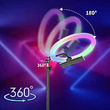 Набір блогера 5в1 Кільцева двостороння RGB лампа 3D 36см Штатив 2м Селфі палиця Петличний мікрофон Екш камера, фото 10