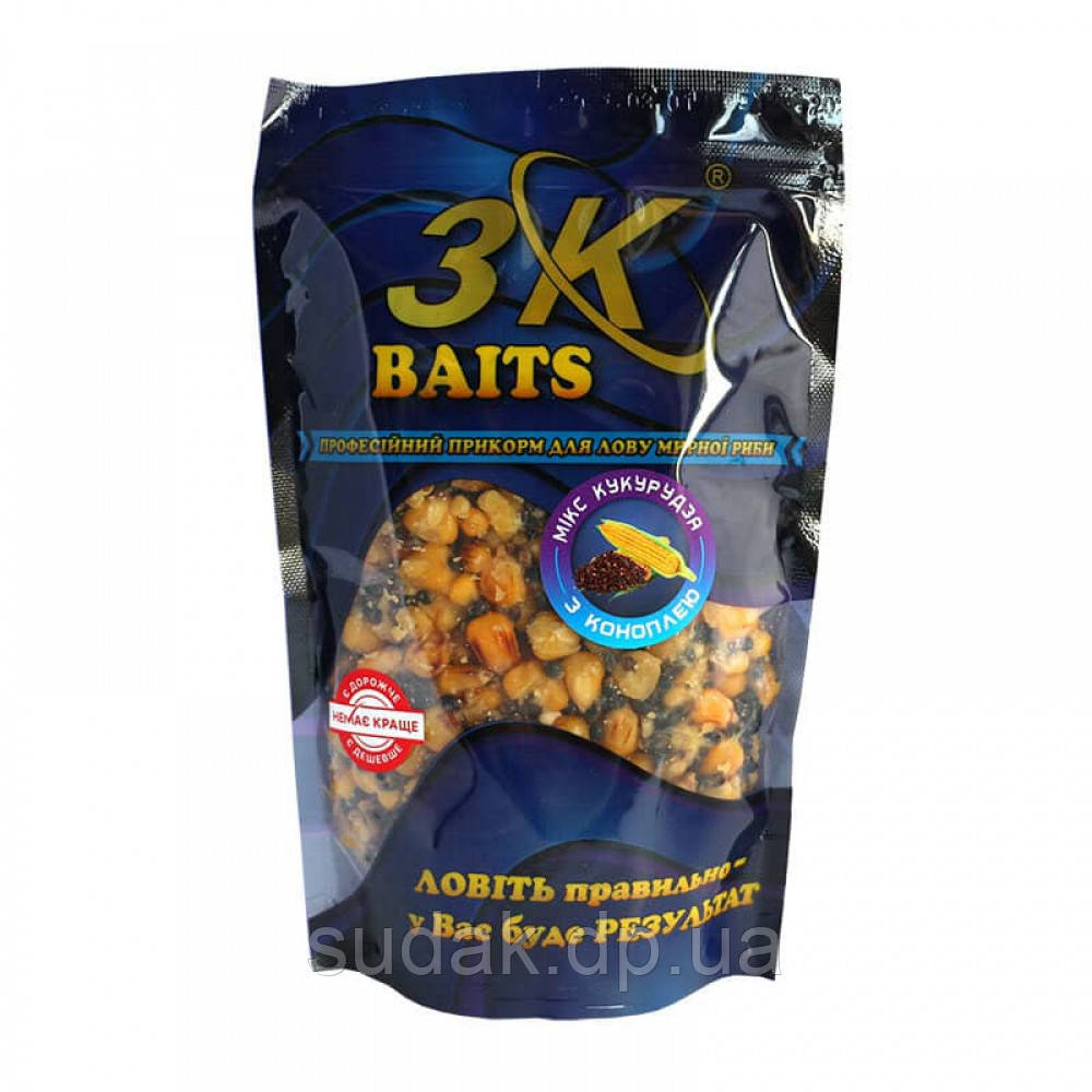 Прикорм 3K Baits зерновий мікс Кукурудза, 500 г коноплі