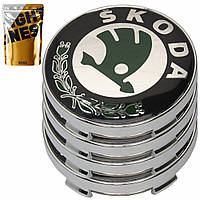 Заглушки колпачки для литых дисков Skoda Octavia Tour A5 A7, Fabia, Rapid, Superb (зеленая+хром) 60мм КОМПЛЕКТ