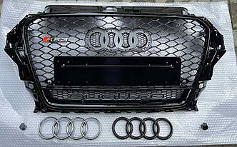 Решітка радіатора Audi A3 8V (12-16) тюнінг стиль RS3 (чорна + quattro)