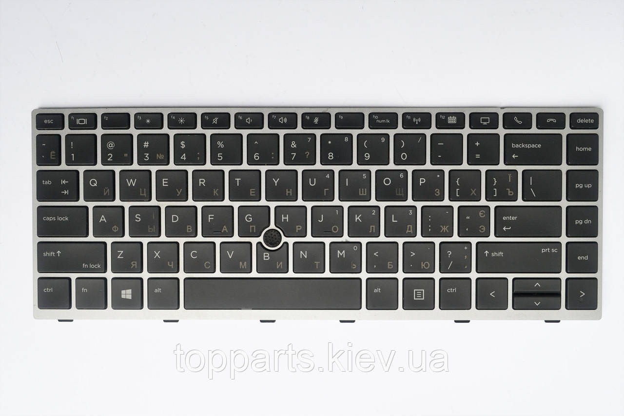 Клавіатура для ноутбуків HP EliteBook 840 G5 чорна з срібл. рамкою з трекп. RU/US