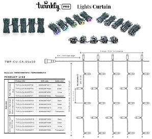 Smart LED Гірлянда Twinkly Pro Curtain RGBW 250, AWG22, IP65, зелений