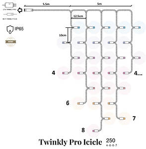 Smart LED Гірлянда Twinkly Pro Icicle RGBW 250, IP65, AWG22 PVC Rubber білий