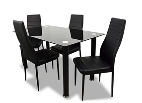 Комплект кухонних обідніх меблів скляний стіл та 4 шкіряні крісла