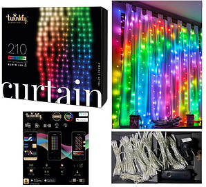 Гірлянда Smart LED Twinkly Curtain RGBW 210, Gen II, IP44, 1.45 м*2.1 м, прозорий кабель