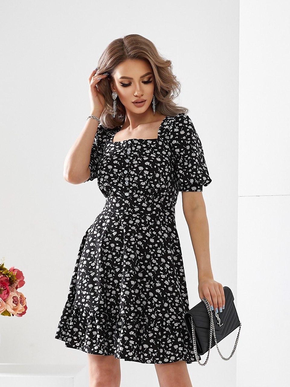 Стильна жіноча сукня чорного кольору в квітку арт. 482 колір чорний