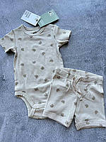 Набор в рубчик для новорожденных с мишками боди с коротким рукавом и шорты от Нм