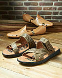 Літні шльопанці чоловічі шкіряні, оливкові спортивні молодіжні тапочки на липучці з натуральної шкіри на літо *П-106 (олив)*, фото 2