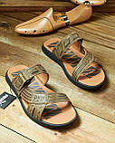 Літні шльопанці чоловічі шкіряні, оливкові спортивні молодіжні тапочки на липучці з натуральної шкіри на літо *П-106 (олив)*, фото 4