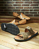 Літні шльопанці чоловічі шкіряні, оливкові спортивні молодіжні тапочки на липучці з натуральної шкіри на літо *П-106 (олив)*, фото 6