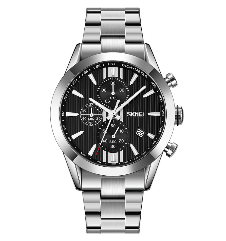 Skmei 9302 чоловічий годинник на сталевому браслеті сріблястий