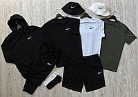 Мужской спортивный костюм Nike 6в1 Худи + Штаны + Шорты + Футболка + Панамка + Носки костюм Найк черный