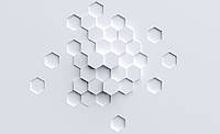 Флизелиновые фотообои абстрактные 416x254 см 3д Соты - Белые шестигранники на стене (12556VEXXXL)+клей