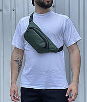 Спортивная тканевая бананка хаки Нагрудная вместительная зеленая сумка через плечо