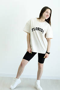 Комплект для дівчинки на літо FLORIDA чорні велосипедки та молочна футболка чорний принт