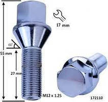 Болт колісний 20ШТ. 172110 Cr M12X1,25X28 Хром Конус з виступом ключ 17 мм