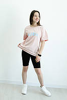 Комплект для девочки на лето FLORIDA черные велосипедки и розовая футболка голубой принт