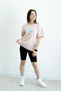 Комплект для дівчинки на літо FLORIDA чорні велосипедки та рожева футболка блакитний принт