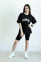Комплект для дівчинки на літо FLORIDA чорні велосипедки та чорна футболка білий принт