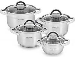 Набір 4 каструлі Kamille Madrid 1 л, 1.8 л, 2.5 л, 3.8 л із неіржавкої сталі з мірною шкалою