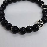 Браслет з натурального каміння чорний онікс на 23 бусини, фото 3