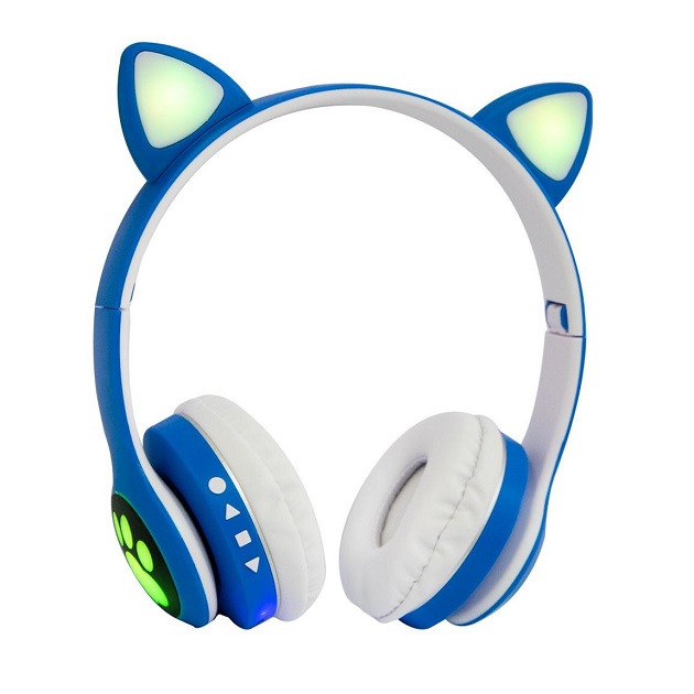 Навушники бездротові Cat Ear VZV-23M Bluetooth з RGB підсвіткою і котячими вушками Сині, фото 1