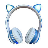 Навушники бездротові Cat Ear VZV-23M Bluetooth з RGB підсвіткою і котячими вушками Сині, фото 2