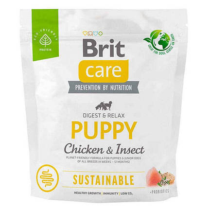 Brit care Dog Sustainable Puppy Сухий корм з куркою та комахами для цуценят 1кг, фото 1
