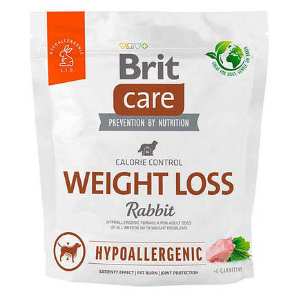 Brit care Dog Hypoallergenic Weight Loss Сухий монопротеїновий корм з кроликом для собак з зайвою вагою 1кг, фото 1