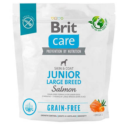 Brit care GF Junior Large Breed Salmon and Potato Сухий корм для молодих собак великих порід з лососем 1кг, фото 1