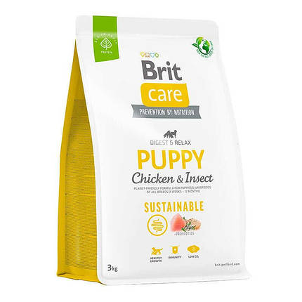 Brit care Dog Sustainable Puppy Сухий корм з куркою та комахами для цуценят 3кг, фото 1