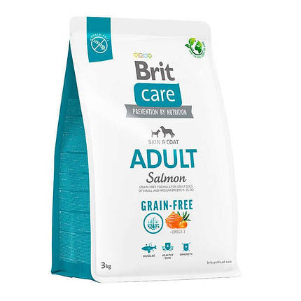 Brit care Dog Grain-free Adult Сухий беззерновий корм з лососем для собак малих та середніх порід 3кг, фото 1