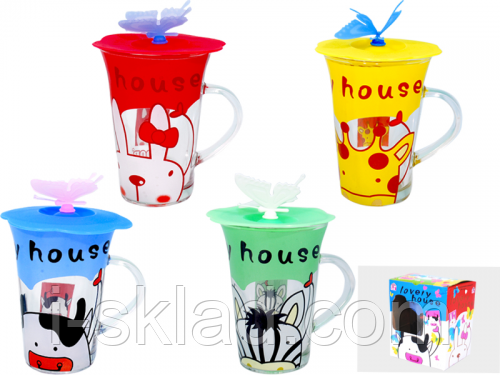 Кружка скл. з силік. кришк. Метелик 5083