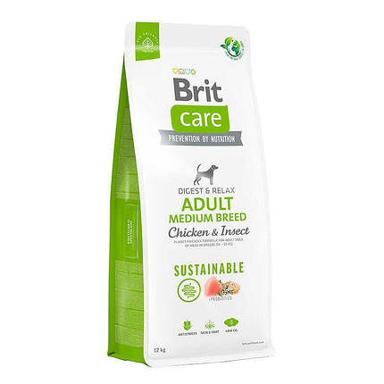 Brit care Sustainable Adult Medium Breed Сухий корм для дорослих собак середніх порід, курка та комахи 12кг, фото 1