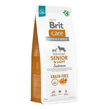 Brit care Dog Grain-free Senior & Light Сухий беззерновий корм з лососем для старіючих собак 12кг, фото 1