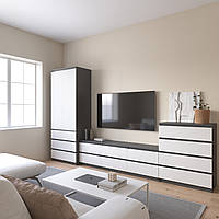 Комплект мебели в гостиную, шкаф R-9 тумба R-12 комод R-4 Антрацит-Белый фасад