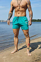 Молодежные пляжные плавательные стильные шорты, Купальные мужские зелёные летние шорты - плавки