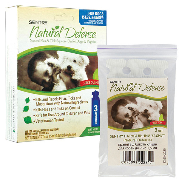 Sentry Natural Defense СЕНТРІ НАТУРАЛЬНИЙ ЗАХИСТ краплі від комарів, бліх, кліщів для собак вагою до 7кг