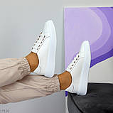 Комфортні прошиті шкіряні жіночі білі кеди натуральна шкіра флотар, фото 2