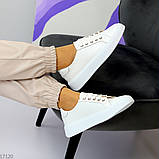 Комфортні прошиті шкіряні жіночі білі кеди натуральна шкіра флотар, фото 7