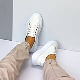 Комфортні прошиті шкіряні жіночі білі кеди натуральна шкіра флотар, фото 4