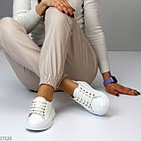 Комфортні прошиті шкіряні жіночі білі кеди натуральна шкіра флотар, фото 9