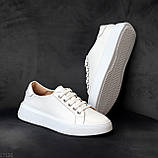 Комфортні прошиті шкіряні жіночі білі кеди натуральна шкіра флотар, фото 10