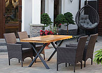 Комплект мебели из ротанга и натурального дуба на 4 человека LOFT коричневый