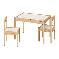 IKEA Стіл зі стільцями LÄTT (ИКЕА LÄTT) Столик дитячий і 2 стільці, білий, сосна 501.784.11