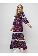 Фіолетове плаття довге з мереживними вставками і рукавами "ліхтарик", розмір від 52 до 58