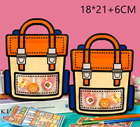 Пакет zip прозорий харчовий Портфель помаранчевий з ручкою, дитячий пакет-сумочка з зип застібкою 21х18 см